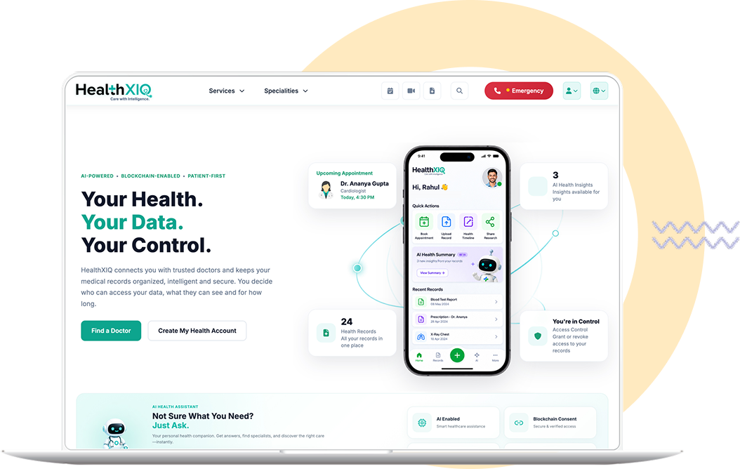 HealthXIQ patient dashboard and wellness score overview